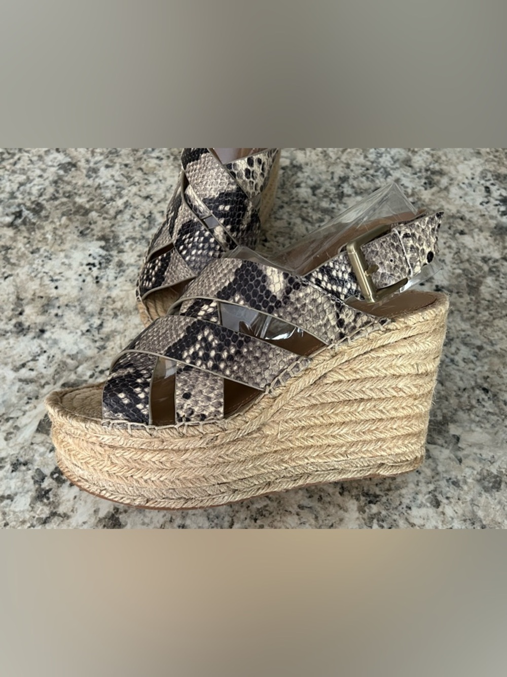 Marc Fisher Platform Espadrille Wedge Leather Snakeskin Sandals Size 6 - Picture 11 of 14